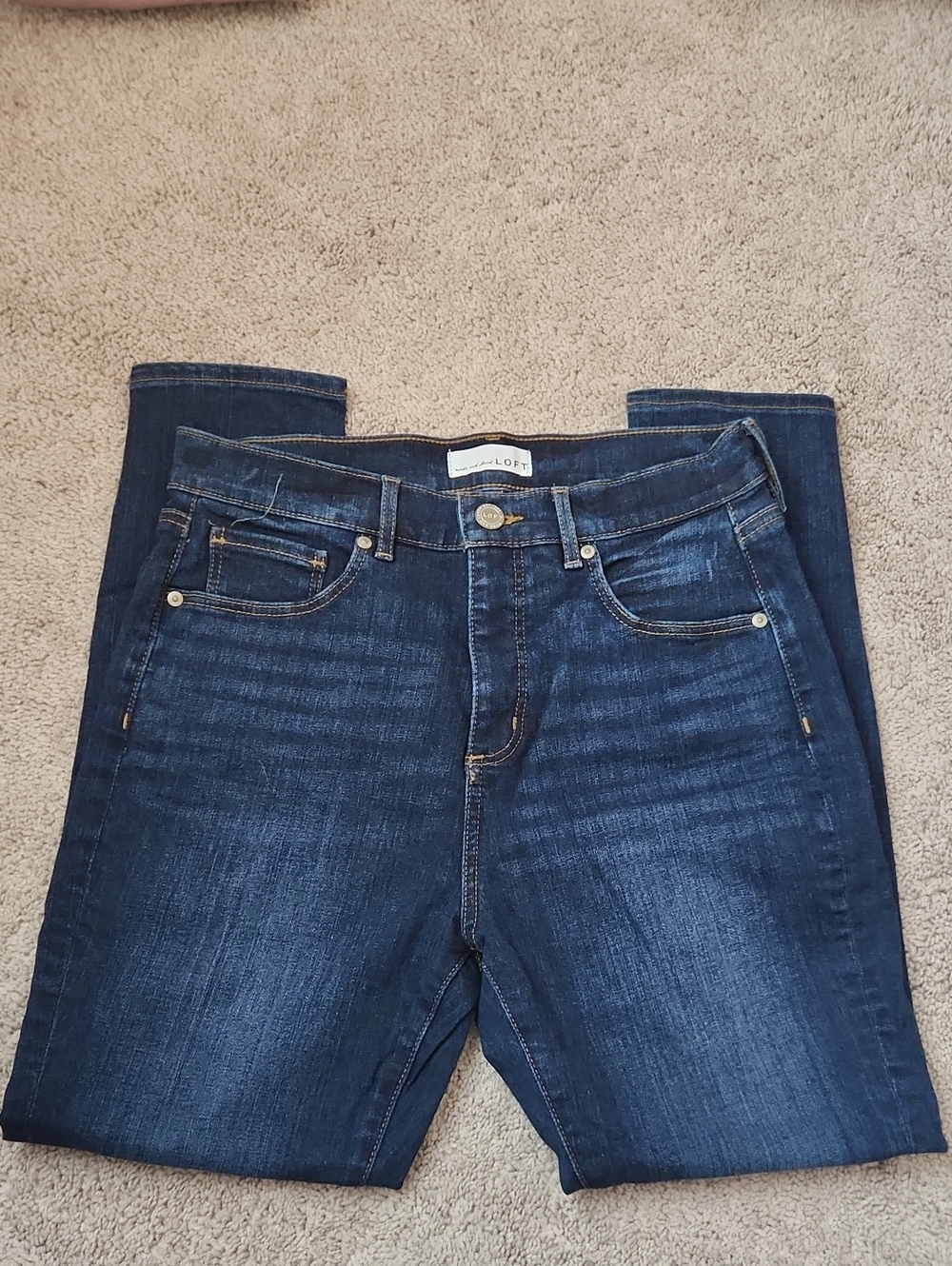 LOFT High Waisted Skinny Jeans in Dark Indigo Blue